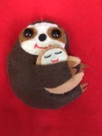 Mom's Day Sloth brown on red felt